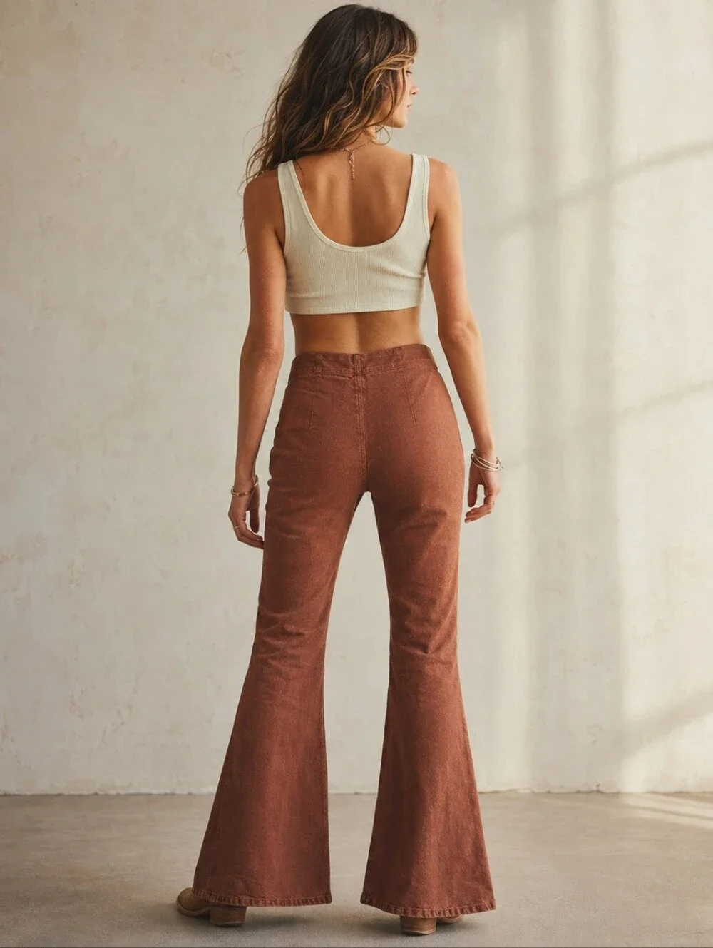 Free People We The Free Jayde High Rise Flare Jeans Rust Brown Size 32 NWT